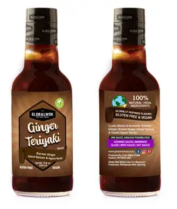 Global Wok Ginger Teriyaki Sauce - Gluten Free & Vegan, Fresh Garlic & Ginger, Brown Sugar, Agave Nectar. Perfect for Wings, Stir Fry, Fish