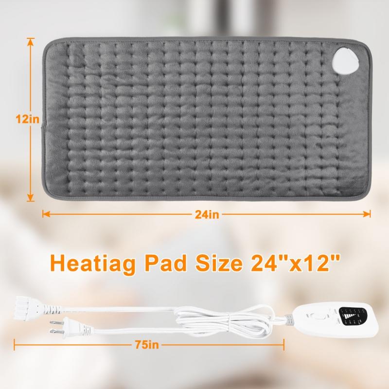 Dark Gray Heating pad, size 40in×20in, 33in×17in, 24in×12in, 6 temperature levels and 4 time settings, portable, back, neck, shoulders and legs heating, machine washable, perfect holiday gift for men, women, parents, Christmas gift
