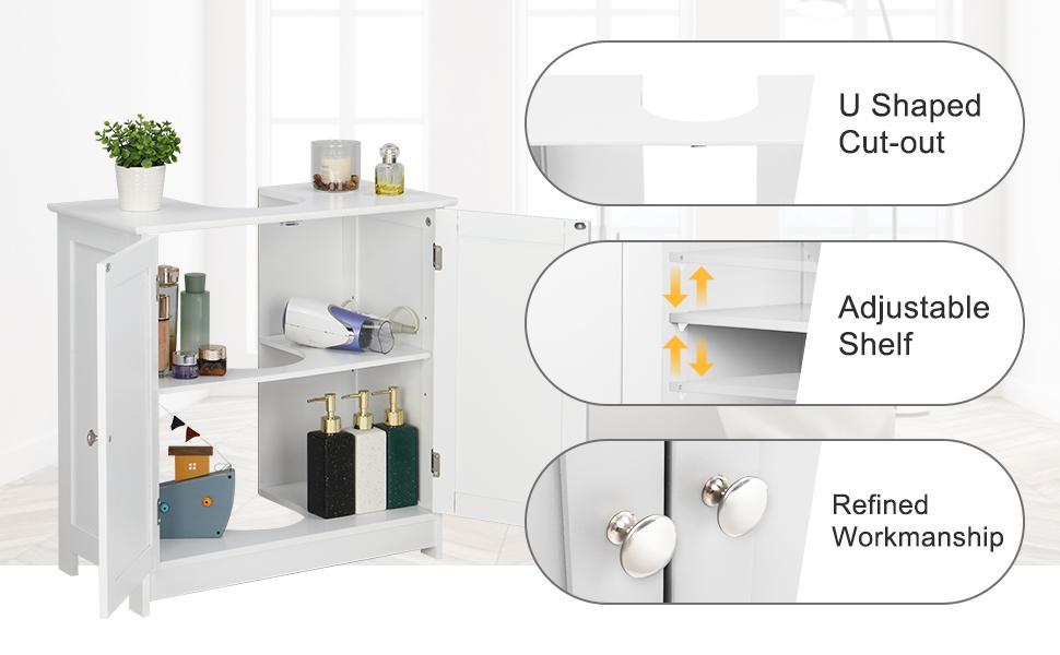 VINGLI Pedestal Under Sink Cabinet Free Standing Bathroom Storage Cabinet Organizer with with 2 Doors Adjustable Shelf Modern White Small Bath Sink Cabinet Space Saver 23.6" x 11.8"x 23.6"