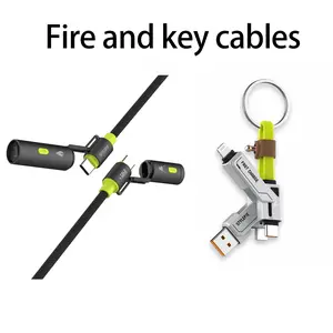 Portable 4-in-1 Keychain Charger & Arc Lighter Cable, Fast Charging EDC Gadget with LED Flashlight, Multi Charging Cable for iPhone Android, Camping Tool