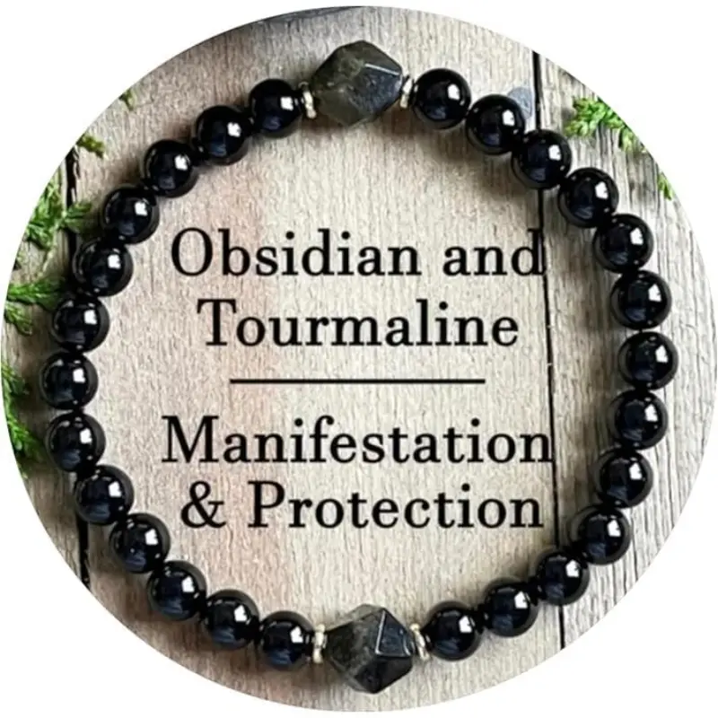 Obsidian & Black Tourmaline Beaded Bracelet for Men and Women, Polished Stone Adjustable Bracelet, Meaningful Gift for Holidays Durability High Quality Minimalist Aesthetic, Unisex