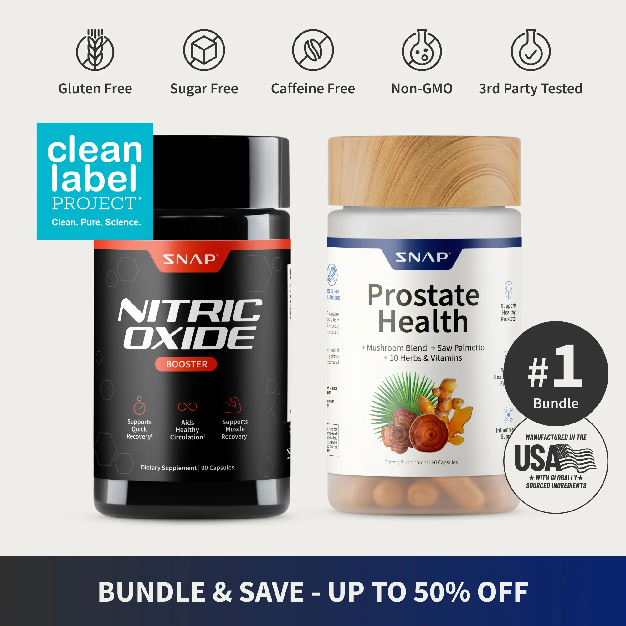 Snap Supplements - Nitric Oxide Booster 90ct + Prostate Health Bundle - Natural Supplement Capsules - Support Blood Circulation & Prostate Health