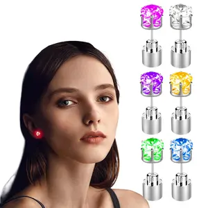 6PCS LED Light Up Earrings Stainless Steel Studs, Party Earrings for Women Men Halloween Christmas Gifts