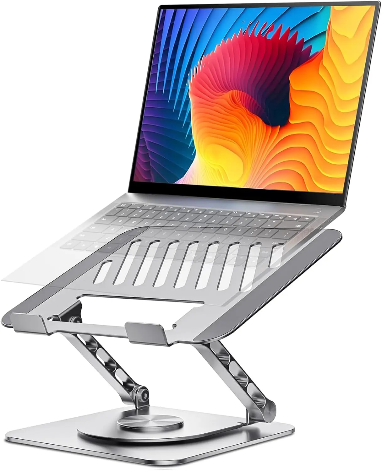 360° Rotating Laptop Stand – Adjustable Aluminum Foldable Stand for Desk & Gaming Laptops, Portable 2-in-1 Multifunctional Stand with Mobile Holder, Ergonomic Adjustable Laptop Stand for Gaming & Office Use