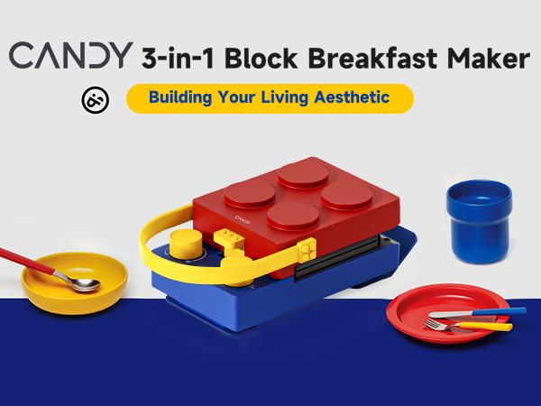 Candy 3-in-1 Breakfast Maker & Panini Press - Fun Red! Christmas Gift. Features removable plates for easy cleaning and fast heating. Perfect for snacks, quesadillas, dorms, and travel. Kids & Adults Love It!