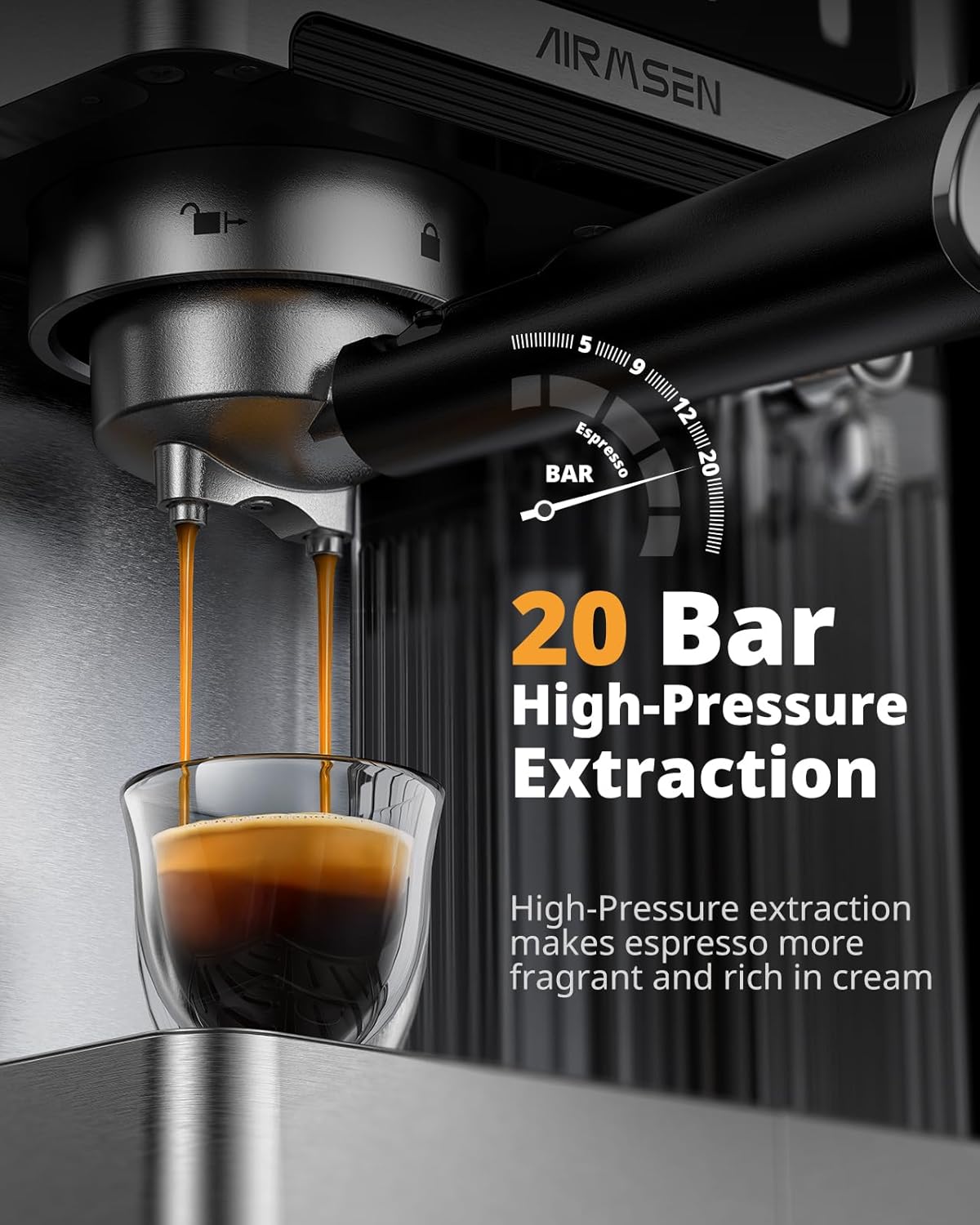 AIRMSEN Automatic All-in-One Coffee Maker, One-Touch Latte Art, Programmable Recipes,Commercial Grade Combo 3-in-1 (Cappuccino/Espresso/Latte) Home&Office 1.8L Large Water Tank,1350w&1000w,Indoor Semi-automatic
