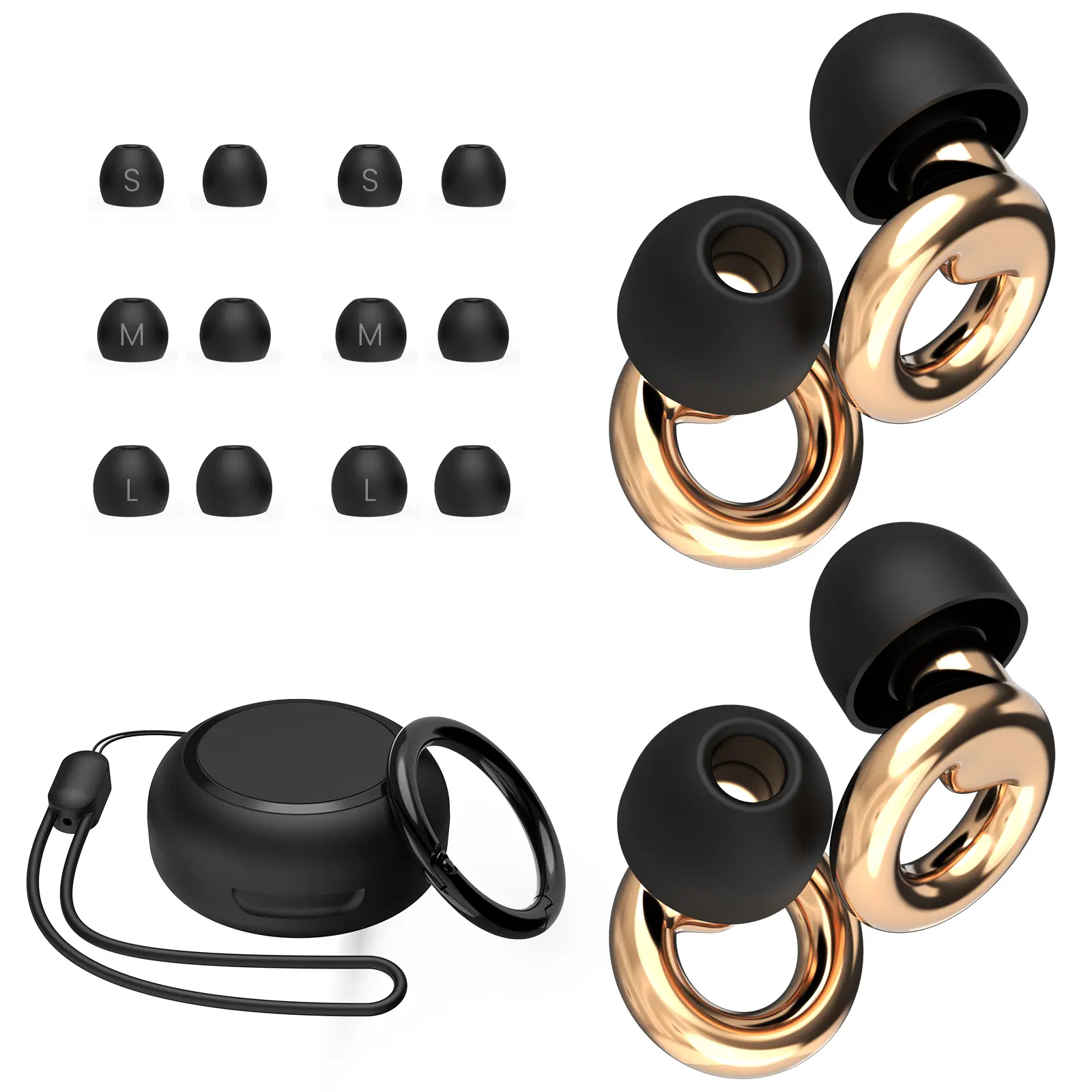 2 Pairs Earplugs for Concerts - Noise Reduction Hearing Protection for Musicians, Festivals & Events - Comfortable Reusable Ear Plugs with Case & Lanyard-Gold