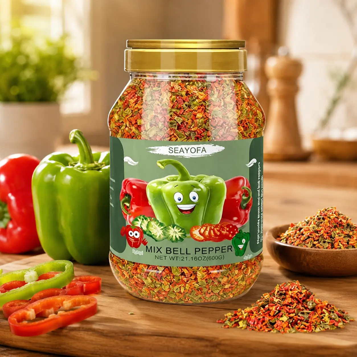 21oz Natural Dehydrated Red & Green Bell Pepper Flakes Mix, Flavorful Spice for Ramen, Vegetable Soup, Emergency Kits, Gluten-Free Pantry Stocking Dried Pepper Powder Spice and Seasoning Blend
