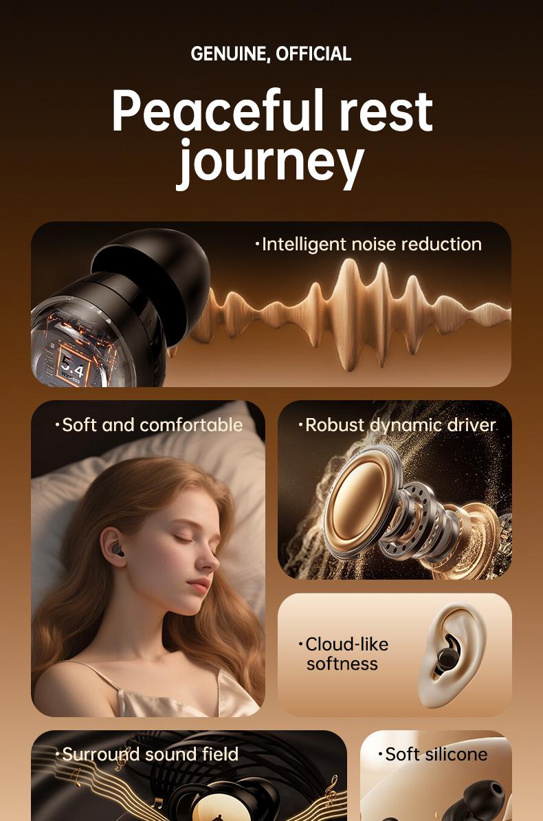 Acer OHR557 Wireless Audio Earphones, Invisible Sleeping Earbuds, Noise Cancelling Headphones for Running, Exercising, Gaming Sports, Electronic Headset Audio, Travel Essentials Bone Conduction Tech Black