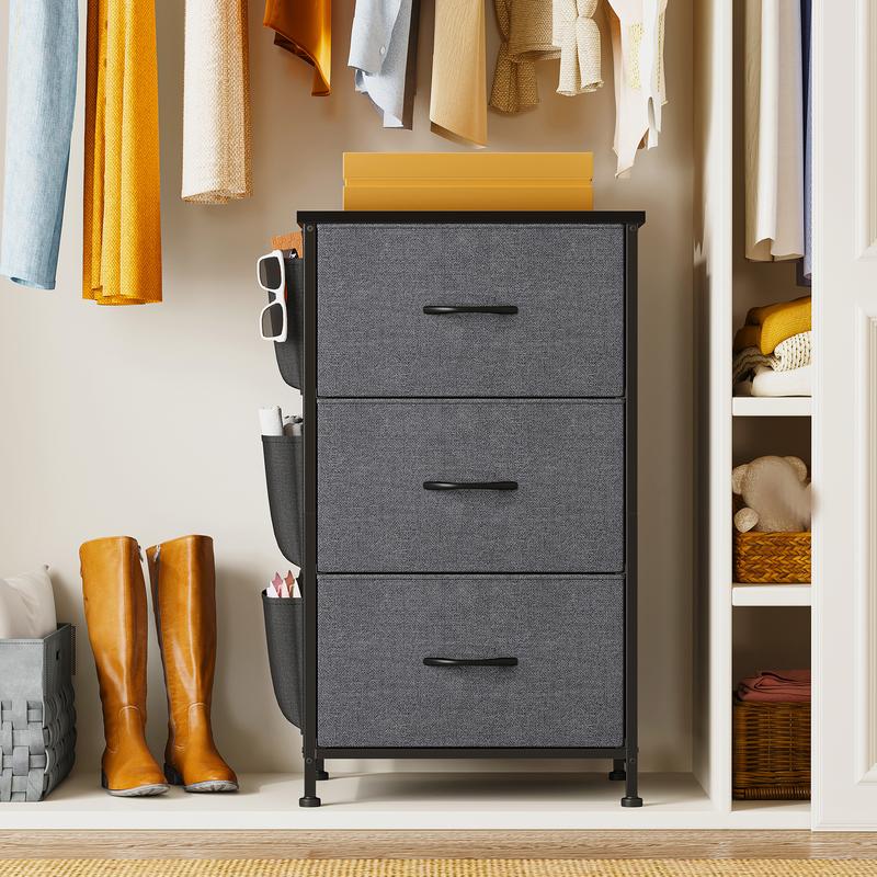 Homkdom Nightstand Sets of 1/2 With 3 Drawers,25.6 Inch Bedside Table with Side pocket & Wooden Top, Small Dresser for bedroom,Living Room,Entryway