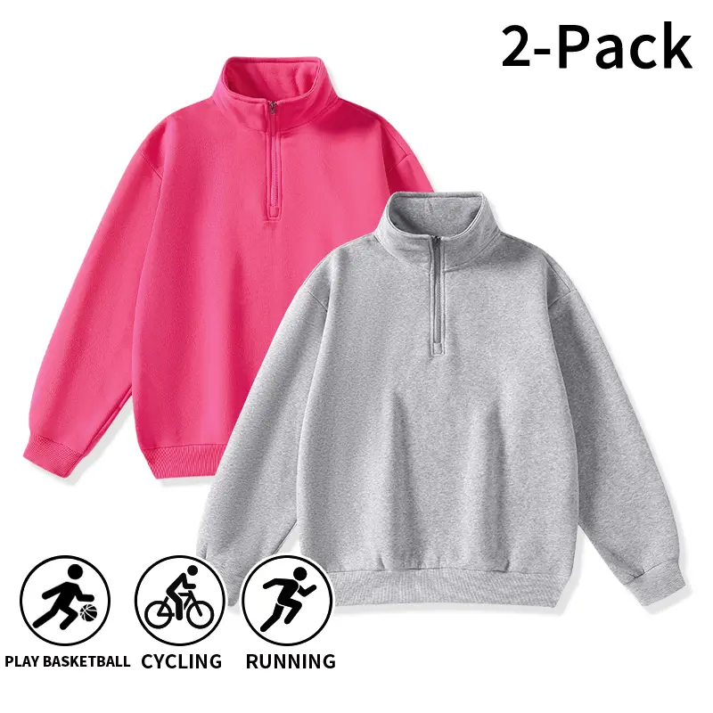 Men's 2-Pack Polyester Fleece Sweatshirts, Stand Collar Quarter-Zip Athletic Style Casual Sportswear, Loose-Fit Sporty Chic Tops for Hiking, Running, Biking, Light Outdoor Activities