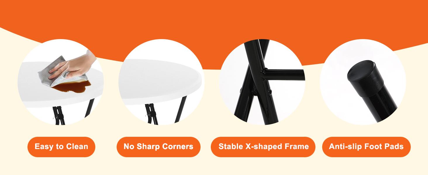 Nice C Plastic High Top Round Table, Portable Cocktail Bar Table with Detachable Legs, 31.5" Folding Tables, Waterproof Outdoor/Indoor Tables for Parties, Weddings, Camping Backyard