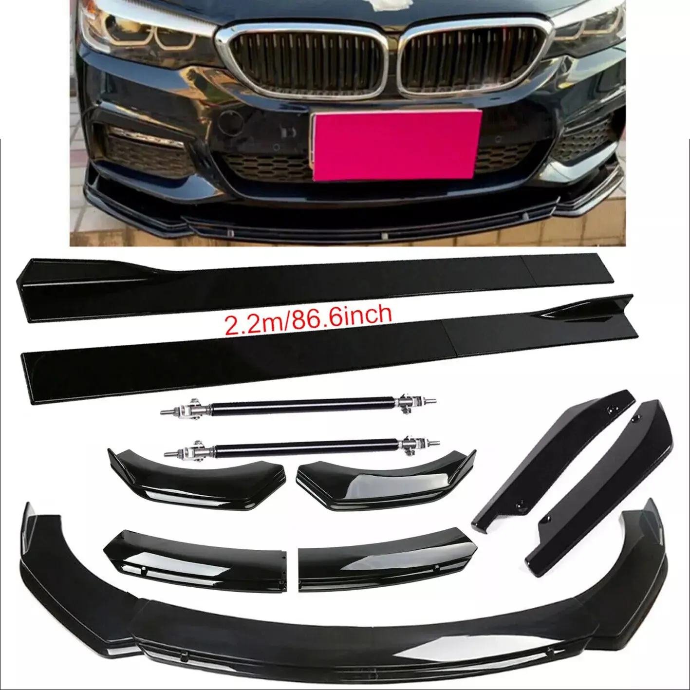 1 set of ABS car exterior modification kit: front splitter, side skirts, and spoiler kit,car accessories