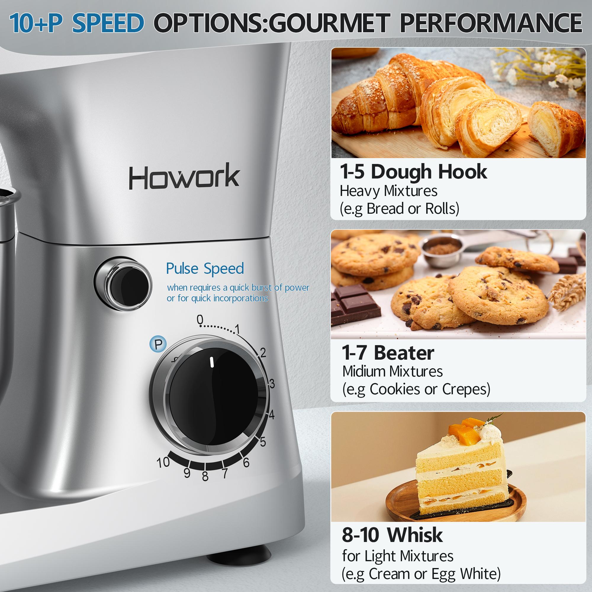 HOWORK 5QT 10-Speed Stand Mixer (350W) | Bowl with Pulse Button, Dishwasher-Safe Attachments | Perfect for Dough & Baking HOWORK 5QT 10-Speed Stand Mixer (350W) | Bowl with Pulse Button, Dishwasher-Safe Attachments | Perfect for Dough & Baking