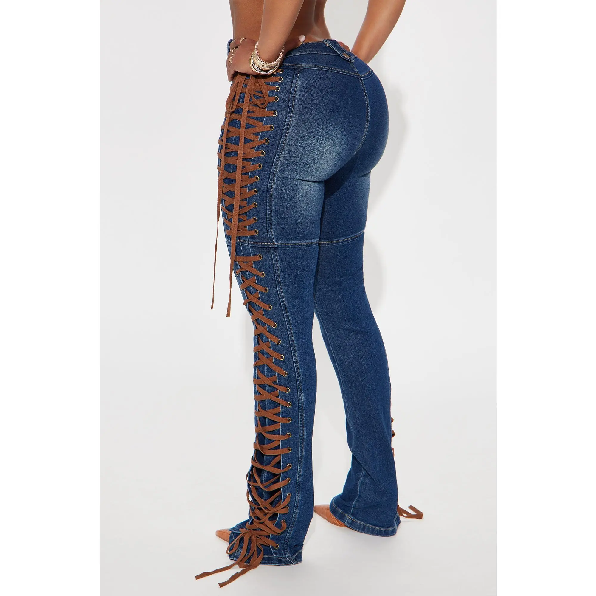 Jaw Dropper Stretch Lace Up Bootcut Jeans - Dark Wash