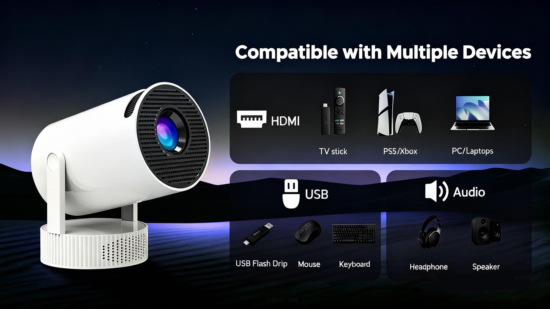 Mini Projector with Built-in Rechargeable Battery for Outdoor, Portable Projector with WiFi and Bluetooth, 4K Christmas Projector, Smart Projector Compatible with iphone/TV Stick/HDMI/USB/Laptop Mini Projector with Built-in Rechargeable Battery for Outdoor, Portable Projector with WiFi and Bluetooth, 4K Christmas Projector, Smart Projector Compatible with iphone/TV Stick/HDMI/USB/Laptop