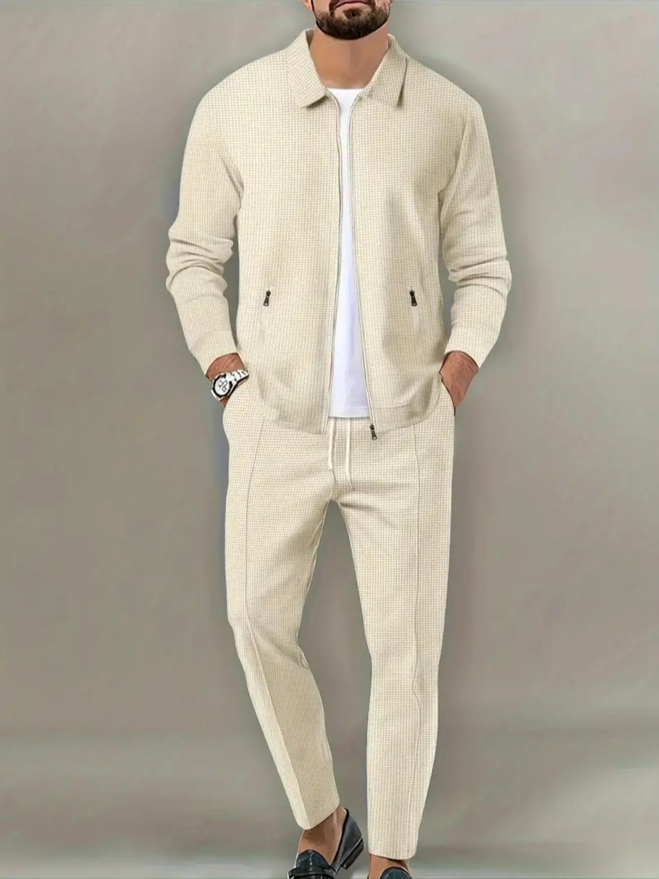 Men's 2-Piece Plain Zip-Up Jacket & Drawstring-Waist Pants, Men's Sportswear for Gym, Workout and Running, Activewear Set, Streetwear Tracksuit Set, Athletic Gym Outfits, Activewear Tracksuits, Activewear Fitness Outfit, Sporty Outfit