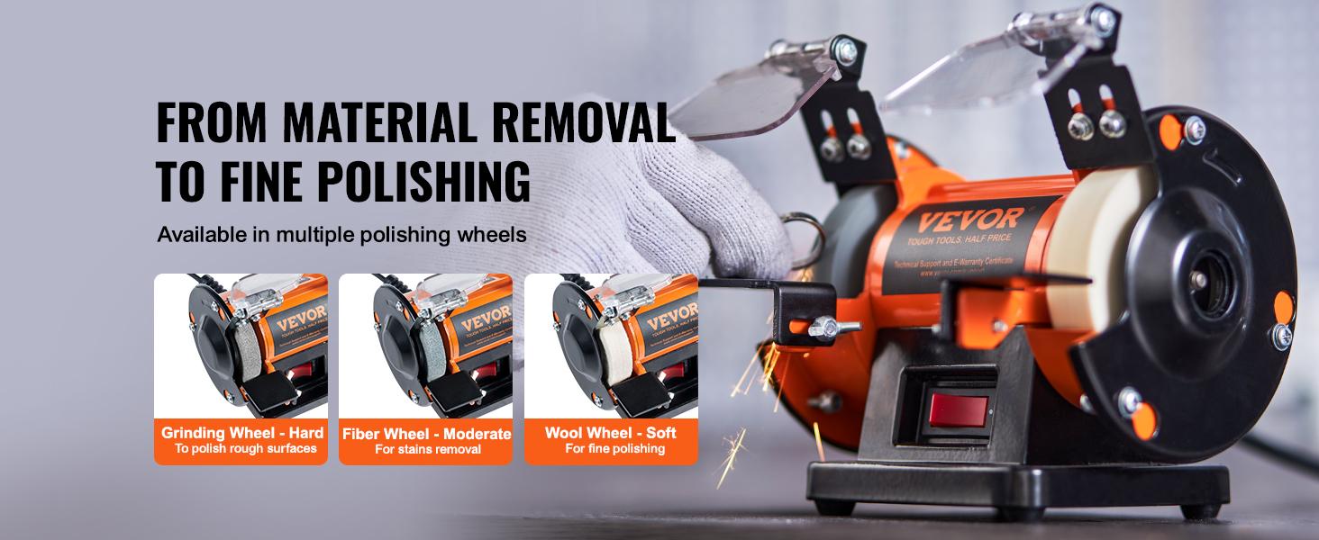 VEVOR Bench Polisher & Buffing Machine for Metal/Jewelry/Wood - With Wool & Abrasive Wheels, TikTokShopBlackFriday, 100 Tools, 3590RPM