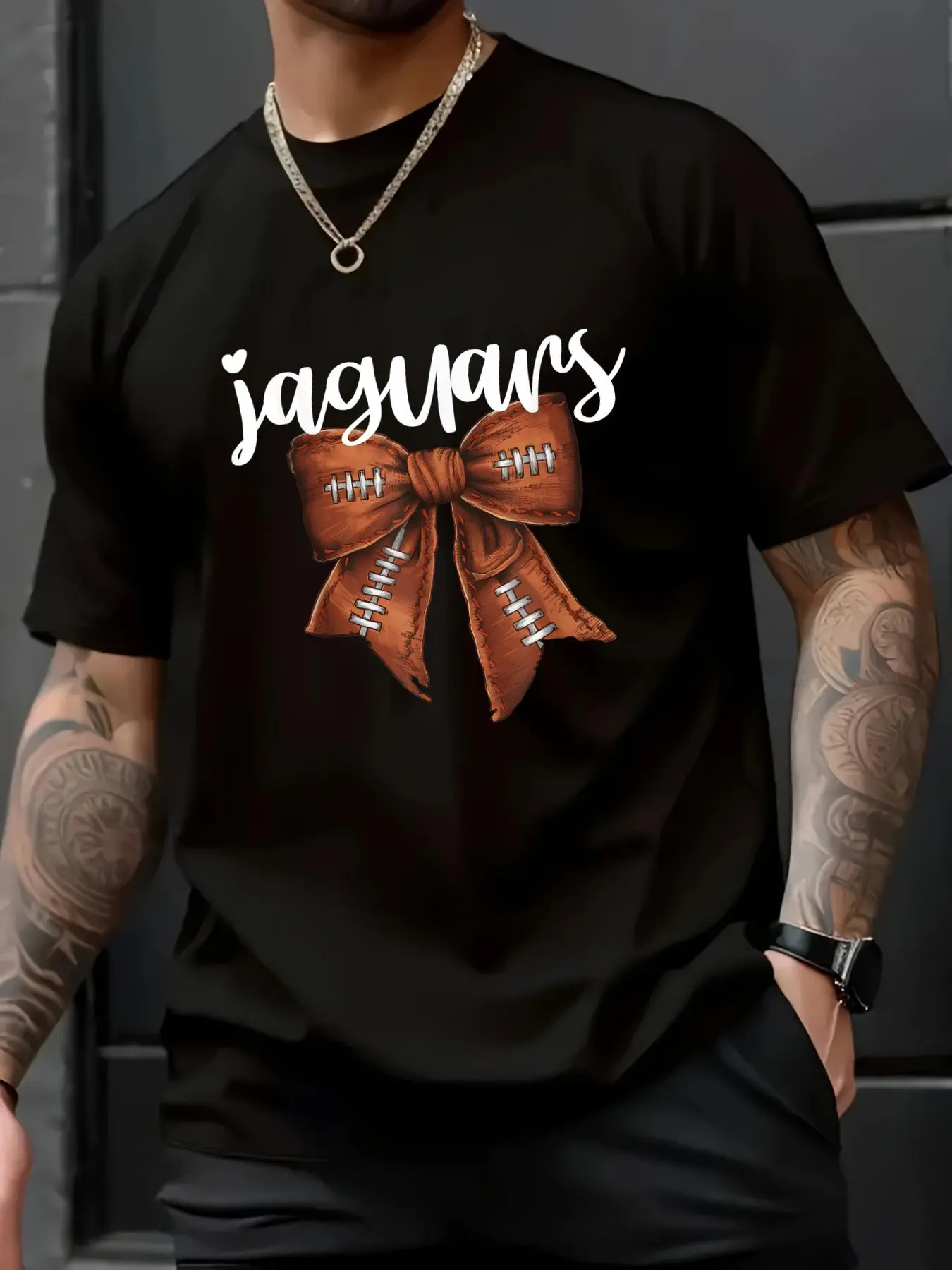 Unisex 100% Soft Cotton Jaguars Football Team Mascot Crew Neck Loose-Fitting Short-Sleeve T-Shirt - All-Seasons, School Spirit, Game Night, Limited Edition, Machine Washable, Stylish Menswear Top
