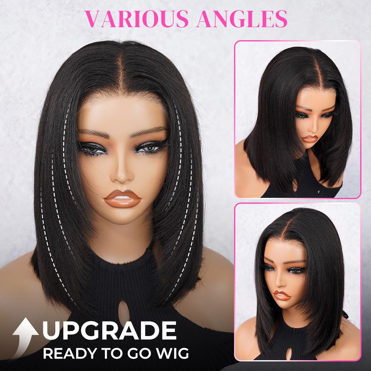 Layered Cut Bob Yaki Straight Wig 9x6 T Part Wear Go Glueless Bob Wigs Human Hair Bleached Knots For Women 180 & 250% Density Brazilian Deep Part Lace Glueless Wig