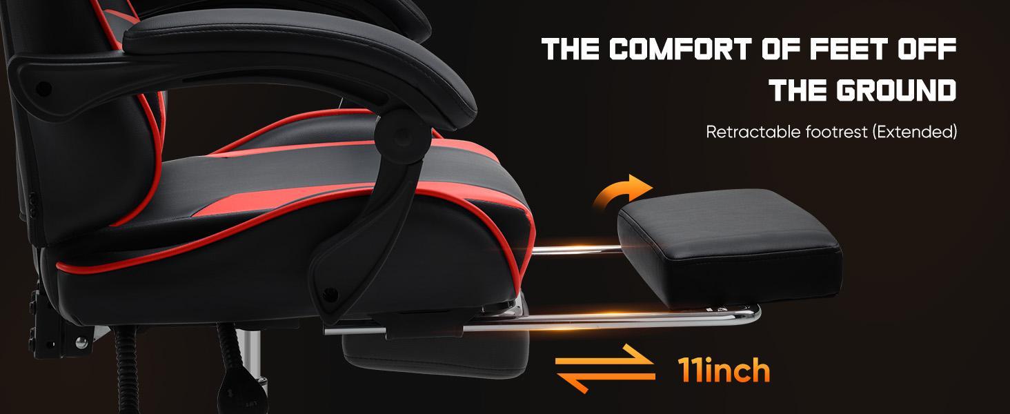 Ergonomic Gaming Computer Chair with Footrest, PU Leather Recliner with Headrest, Fixed Up Armrest, Height Adjustable with 360° Swivel