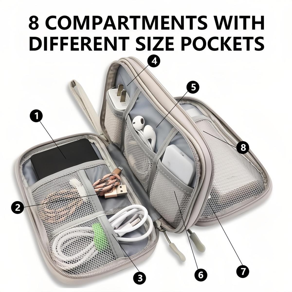 Travel Cable Organizer Pouch Electronic Accessories Multi-Layer Carry Case Portable Waterproof Double Layers All-in-One Storage Bag for Cord, Charger, Phone, Earphone, Photography Accessories, Mobile Phone Accessories