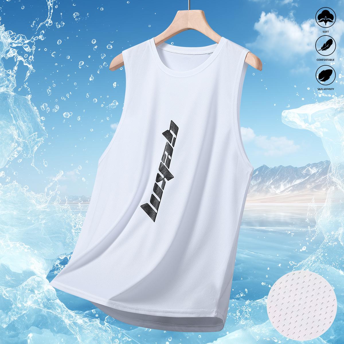 Men's Stylish Sleeveless Shirt - Perfect for Summer Outdoor & Indoor - Quick Dry & Breathable Letter Print Slightly Stretch Crew Neck Tank Top Men's Stylish Sleeveless Shirt - Perfect for Summer Outdoor & Indoor - Quick Dry & Breathable Letter Print Slightly Stretch Crew Neck Tank Top