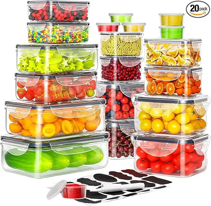 40-Piece Airtight Meal Prep Storage Container Set - 20 Containers & Lids, Leakproof, Reusable, BPA-Free, Free Delivery - For Kitchen & Pantry - Includes Labels & Pen, Storage Containers