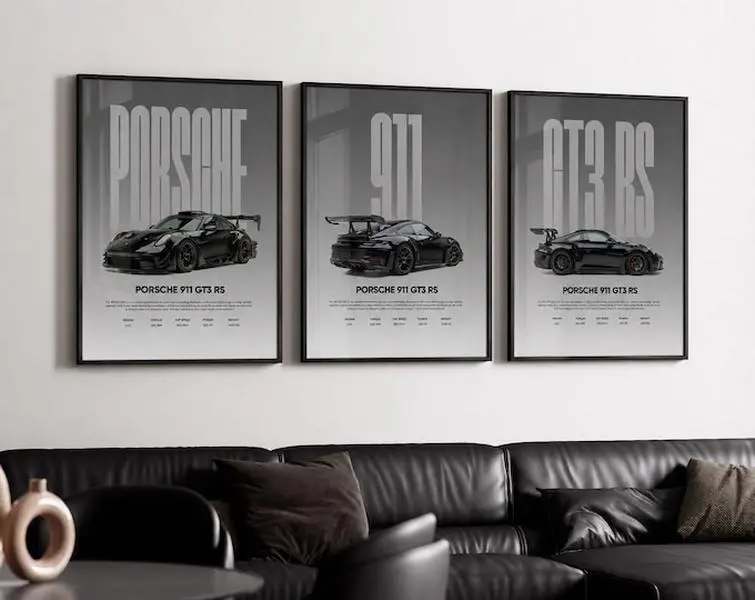Set of 3 Porsche GT3 RS Posters Print Unframed– Supercar Wall Art & Racing Car Decor