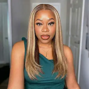 [Exclusive Deal] OQ HAIR Ombre Highlight Color Straight Wear Go Glueless Wig 7x5 Pre Cut Lace Front Wigs 4/27 Honey Blonde Human Hair Wigs Pre Plucked Natural Hairline Pre Colored Wigs for Women Beginner Friendly Wigs
