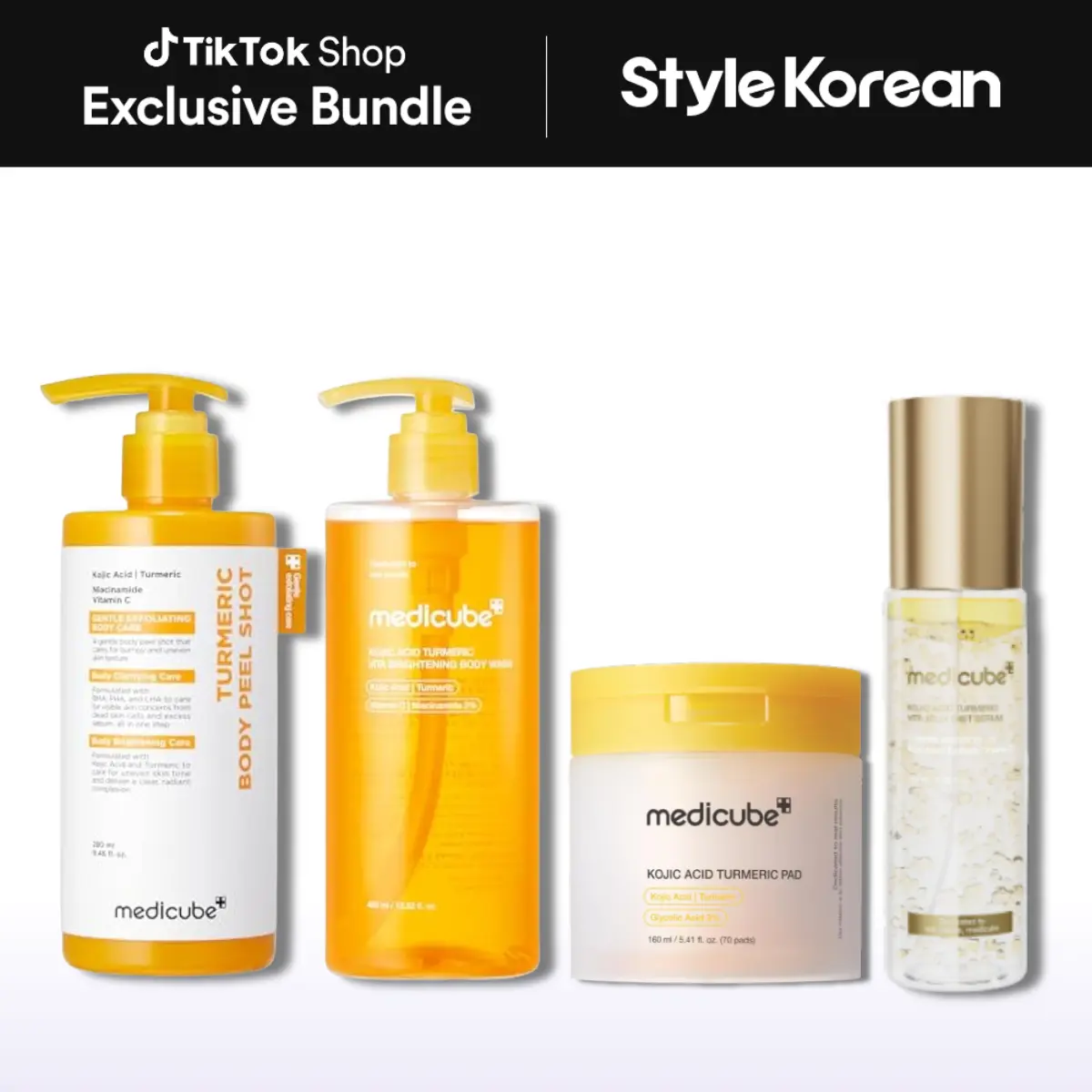 [Medicube] Kojic Acid Turmeric Body Brightening & Exfoliating Routine Set | Body Wash, Toner Pad, Peeling, Mist | Targets Dark Spots & Bumpy Skin