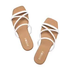 FITORY Women's Slide Sandals, Chic Cross Strap Flat Sandals for Summer