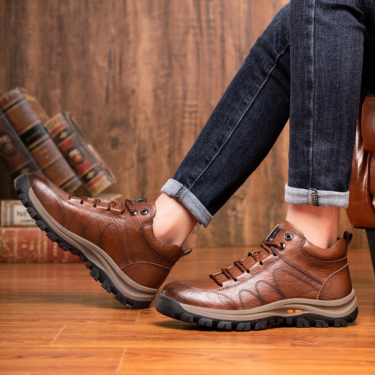 Men's New Fashion Mid-top Casual Shoes Lace-up Outdoor Hiking Leather Boots