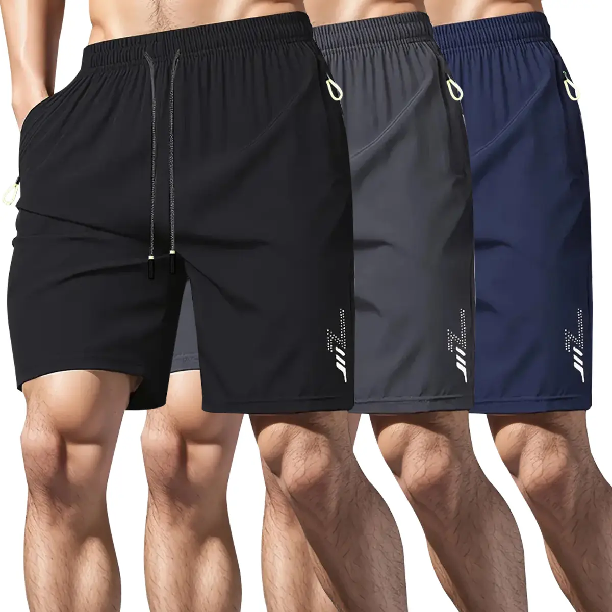 Men's Wear Athleisure Bottoms, Quick-Dry Male Clothing with All-Over Lightning Print, Knee-Length with Drawstring Elastic Waist for Gym Training, Men's Shorts, All Over Print, Active, Athletic, Fitted, Active Wear