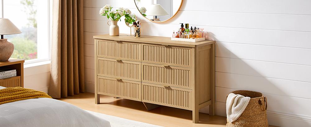 【SPRING GLOW UP】ONBRILL Fluted 6(7) Drawers Dresser for Bedroom, 55 Inch Wide Modern Wood Chest of Drawers, Mid Century Chests Drawer Clothing Organizer for Hallway