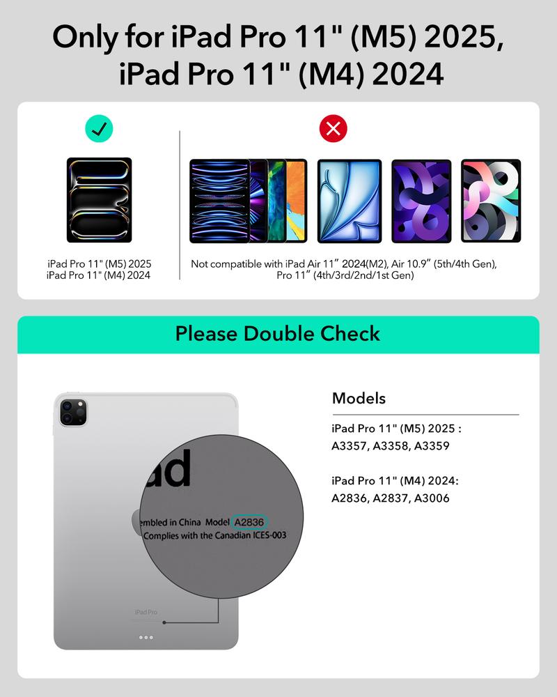 ESR iPad Air 11/13 inch 2025/2024 Case with Keyboard, iPad Pro 11/13 inch 2025/2024 Keyboard Case with Easy-Set Magnetic Stand, Portrait/Raised Modes for iPad Pro 11/12.9/Air 5th/4th Generation Keyboard, with Removable Protective Case