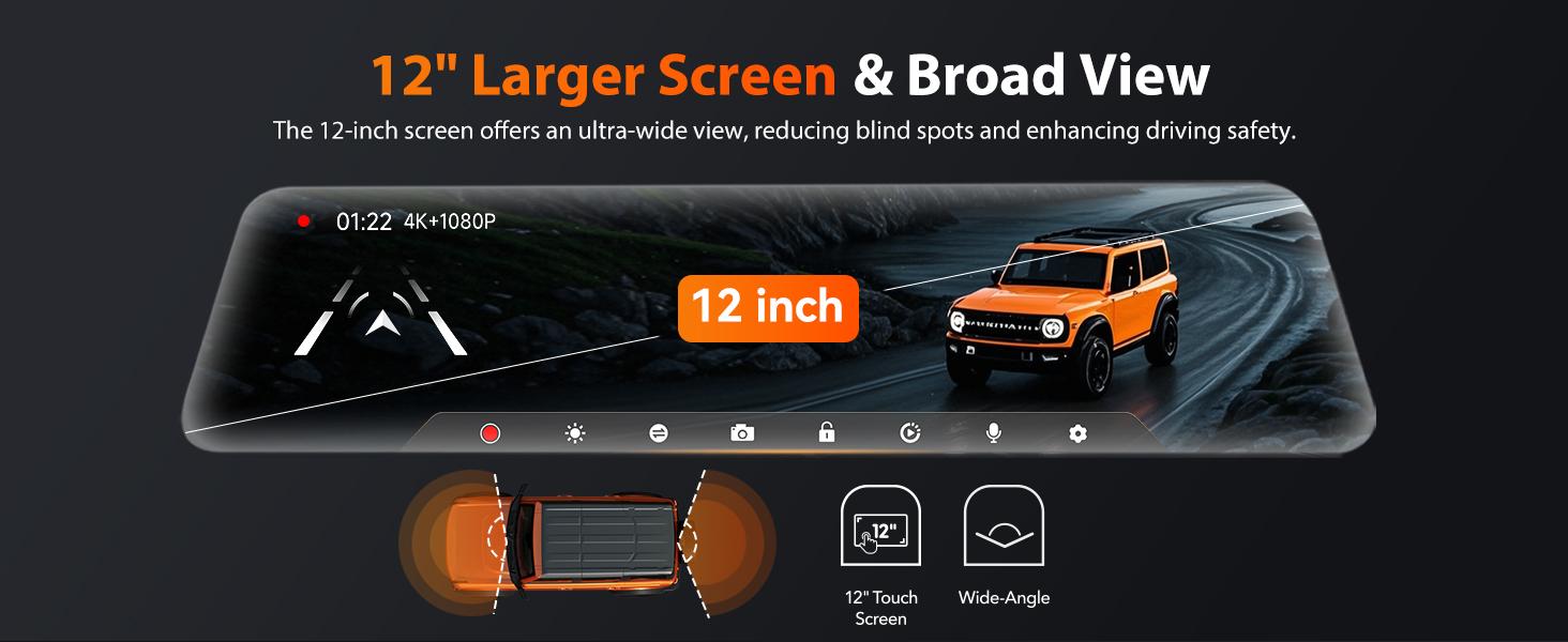 WOLFBOX G840S cámara de salpicadero con espejo de 12″ en 4K, Wi-Fi 5,8 GHz y GPS, doble cámara, visión nocturna, tarjeta de 32 GB, lente frontal 170° y trasera 140°, monitor de estacionamiento 24 h, TikTokShopHolidayHaul, grabadora para automóvil