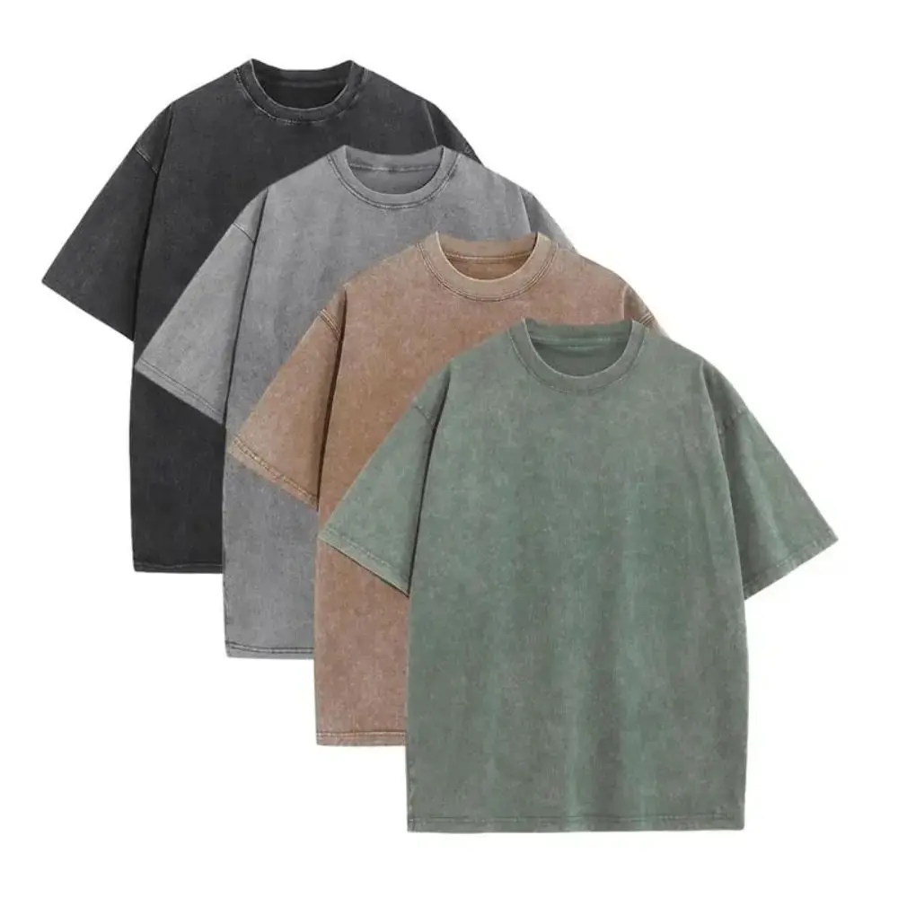 4 Pack Oversized Tshirts for Men Gym Vintage Heavyweight T Shirts Cotton Workout Acid Wash Baggy Tees Fitness Running Tops