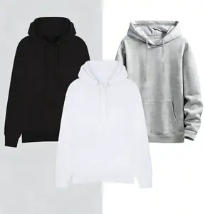 3pcs Men's solid color hoodie,autumn regular fit casual long sleeved hooded,men's daily wear