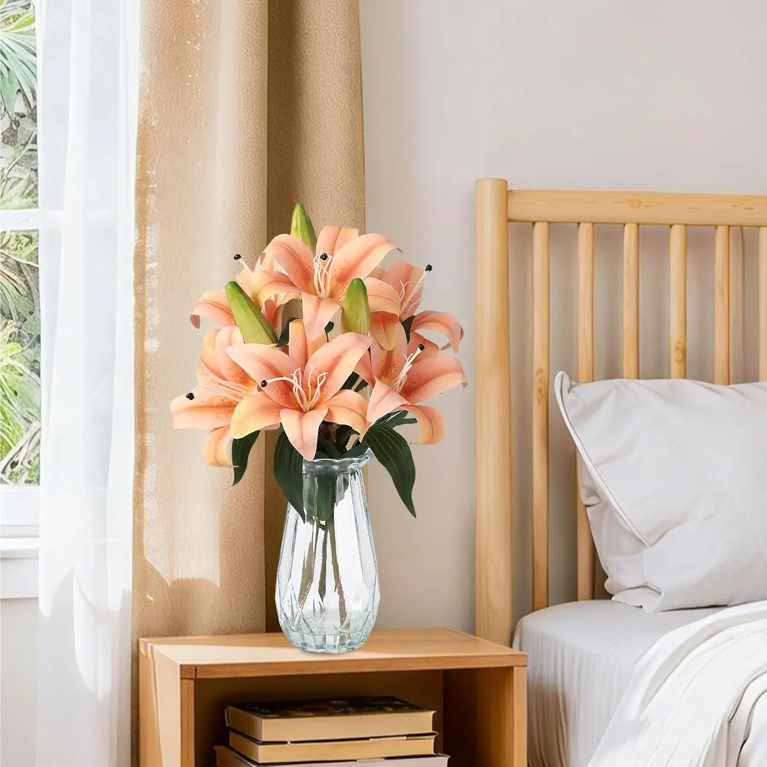 Gaomon Real-Touch Decorative Artificial Tiger Lily Plastic Silk Flower Set with Vase - 3 Stems, 6 Blooms, Outdoor Faux Plants, Easter Ornaments, Fade-Proof UV-Resistant, Adjustable Home Table Centerpieces, Natural Look Gift, Realistic Faux Flowers