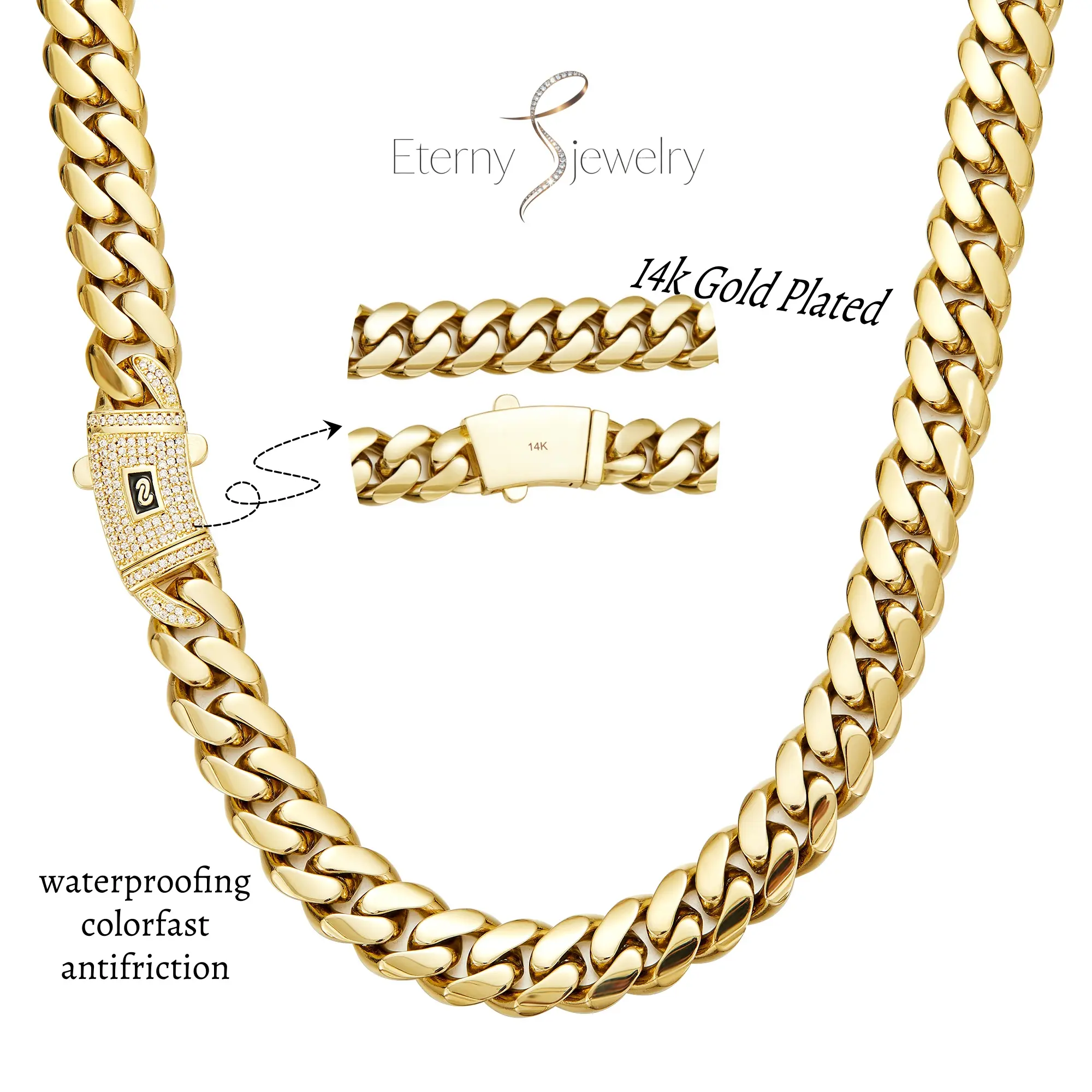 14K Real Gold-Plated Miami Cuban Necklace Waterproof, Fade-Proof Hypoallergenic The Latest Electroplating Process for Rust Prevention Miami Link Chain Items 6-14mm Sizes Hip-Hop Style Fashion Timeless Shine for Every Look men's jewelry