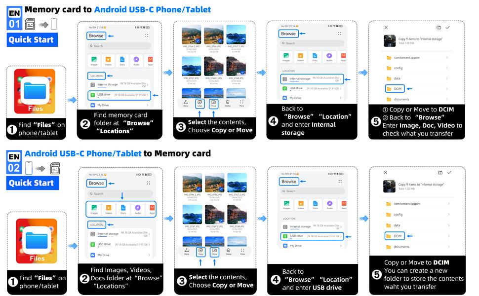 Dual Interface SD Card Reader for iPhone iPad, Lightning & USB-C Memory Card Reader Adapter, Plug and Play Camera Reader for SD TF SIM Cards, Compatible with MacBook and USB-C Laptops, Digital Camera Accessory