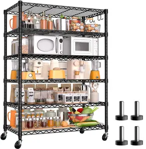 PrimeZone 5/6 Tier Heavy Duty Wire Shelving with Wheels, NSF Certified Metal Storage Rack for Garage, Kitchen & Pantry (Holds up to 1500lbs)