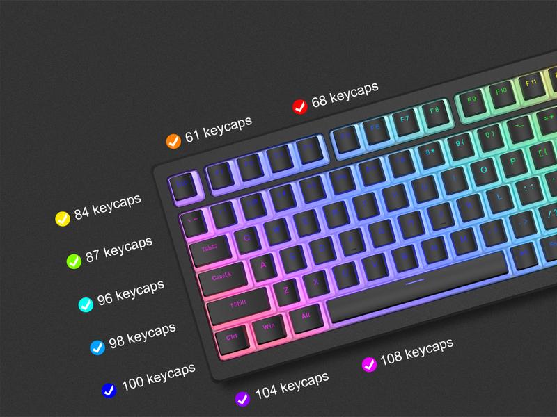 Womier Pudding Keycaps PBT Shine Through 165 Keys Set OEM Profile Custom Keycaps for Mechanical Keyboards Black