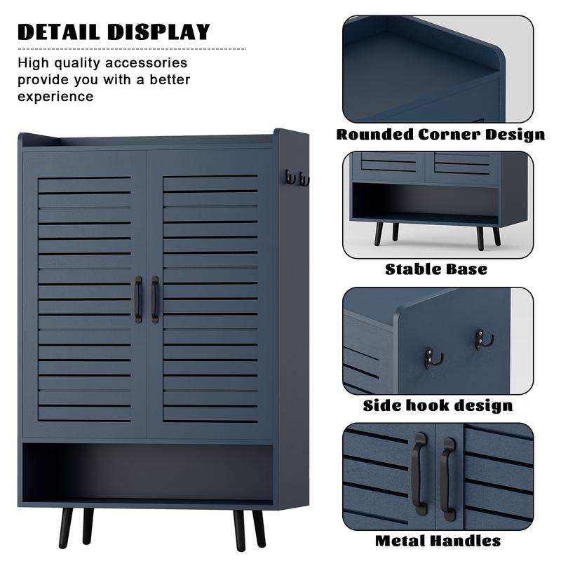 【HolidayHaul】Shoe Cabinet with Doors, 6-Tier Shoe Storage Cabinet with Adjustable Shelves, Wooden 50'' Tall Shoes Rack Organizer Cabinet for Entryway, Front Door, Hallway Closet, Living Room - Blue