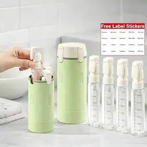 4 in 1 Travel Dispenser Bottle,4×30ml Refillable Leakproof Pump Container with Scale Mark & Label Stickers,TSA Approved Portable Vessel for Shampoo,Lotion,Shower Gel for Travel,Gym,Camping and Business Trip Use.graduation  party  favors