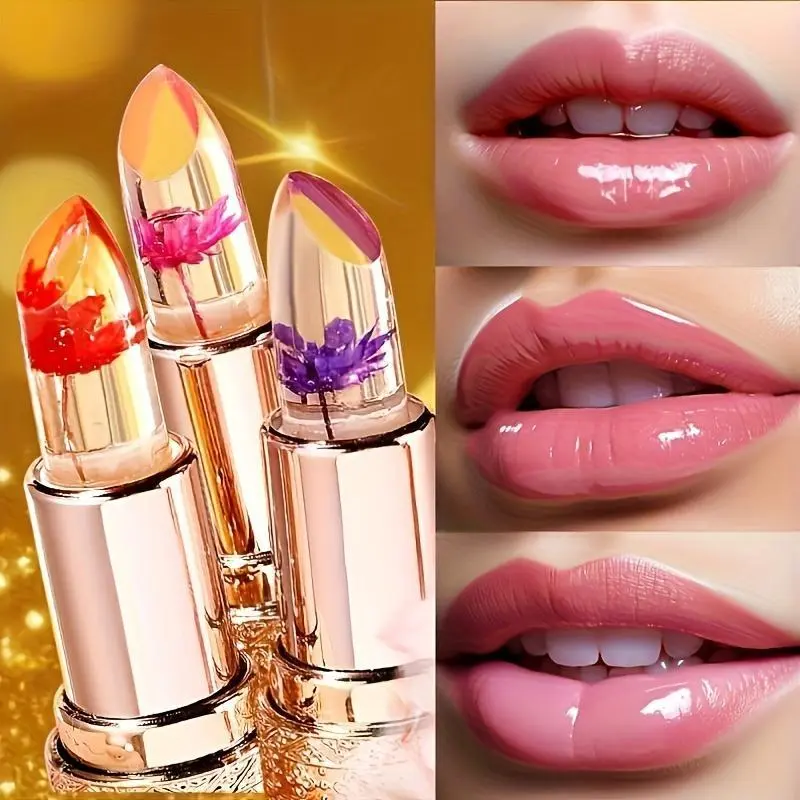 Flower Jelly Lipstick Set Transferproof Color-Changing Lipstick - Long-Lasting, Moisturizing Lip Gloss, Plumping Lip Oil Lip Stick for Girls & Women, Lip Stain Lip Moisturizer, Cosmetic, Lip Care Lipgloss Glossy Hydrating Makeup Daily Hydrate Moisture