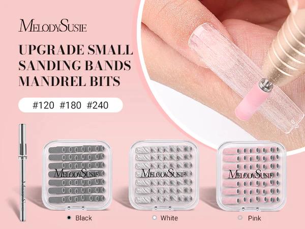 MelodySusie 50 Pcs Nail Drill Bits Small Sanding Bands with 3.1mm Mandrel Bit, 120 Medium Grit Nail File for Acrylic Nails Gel Nail Care