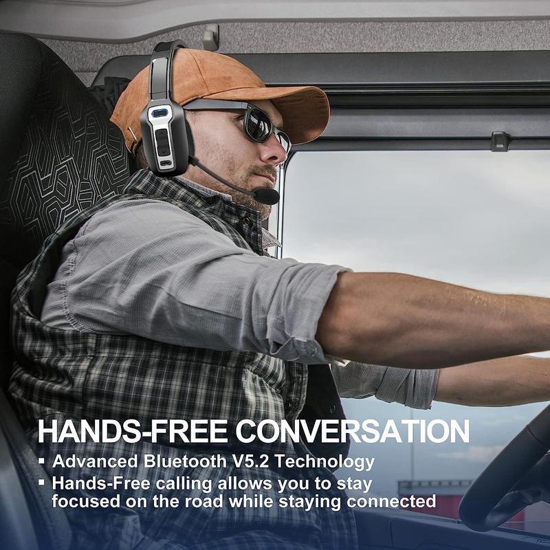 Trucker Bluetooth 5.2 Wireless Headset With Noise Cancelling Mic 35 Hours Talk Time 96 Hours Stand-by Hi-Res Audio For Phones PC