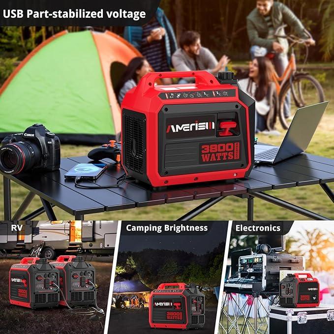 Amerisun 3800-Watt Gas Powered Portable Inverter Generator, Super Quiet and Lightweight for Home Use, Outdoor Camping, RV Ready 30A Outlet, Digital Display, EPA Compliant(AL5035C)